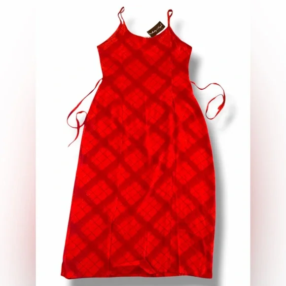 VTG Matty Nique Red Tartan Plaid Maxi Slip Dress NWT 90s Y2K DeadStock XL 8/10 - Picture 7 of 16